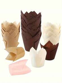 50 pezzi/100 pezzi Pirottini da forno a forma di tulipano, adatti per caffè, in colori naturali, bianchi, rosa, antigrasso, ideali per forniture per feste di ogni occasione