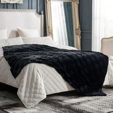 Checkered White Faux Rabbit Fur Throw Blanket, Soft Fuzzy Fluffy Minky Cream Furry Blankets For Couch, Bed (50 * 60 Inches Ivory) - Black - View 9