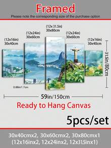 1/5 szt. Duży wydruk na płótnie Brazylia Dzień Niepodległości, sztuka ścienna Rio De Janeiro, Chrystus Odkupiciel Brazylijski wystrój domu, sztuka brazylijska, sztuka ścienna z plakatem w ramce, do salonu, sypialni, dekoracji ściennej biura, gotowy do powieszenia - Wielokolorowe - Zobacz 3