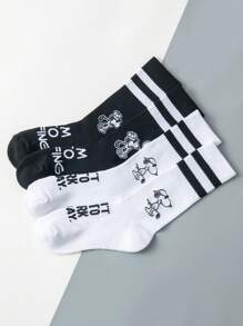SNOOPY 2 pares de calcetines de media pantorrilla de rayas de dibujos animados de alta calidad en negro y blanco para hombres, calcetines de mujer de la caricatura Snoopy, calcetines de verano regalo para hombres, calcetines transpirables y cómodos, estilo de pareja