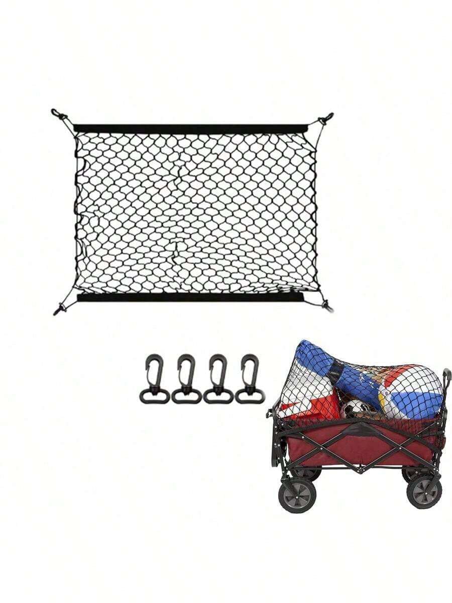 1 件重型可折叠实用货车网，后备箱货物网，弹性汽车尼龙网收纳袋，适用于海滩、花园、旅行、露营 - 黑色 - 查看 1