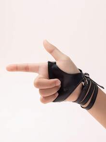 1 双嘻哈风格 PU 皮革露指手套，适合音乐节佩戴 - 黑色 - 查看 5