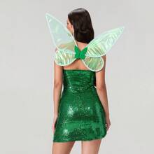 Women Fairy Cosplay Costume Set Sequins Bodycon Tube Dress Wing Halloween Outfits - Green - View 7