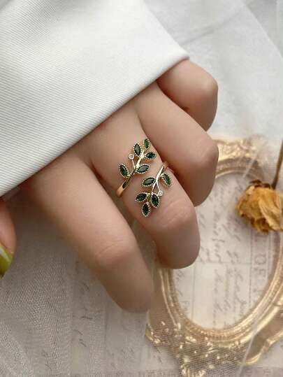 1pc Luxury Autumn Leaf Design Copper-Colored Zirconia Open Ring, Celebrity Inspired, High Quality Workmanship, Suitable For Women Office, Campus, Festival, Party, Daily Wear