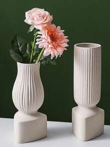 1pc Minimalist European Style Ceramic Vase, Frosted Texture Creative Roman Column Home Decor, Hydroponics Dried Flower Holder Artwork Room Decor Flower Vase Glass Vase