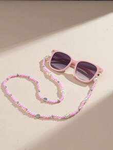 1 Set Children's Pink Geometric Fashion Fashion Glasses With 1 Pc Faux Pearl Eyeglasses Chain - Pink - View 1