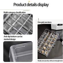 Caja de almacenamiento de joyas de 3 niveles y 72 rejillas, de acrílico transparente, práctica y multifuncional, adecuada para anillos, pendientes, collares, pulseras, organizador de joyas, caja de joyas apilable, almacenamiento de joyas, cajón de escritorio, caja de joyas grande, disponible en transparente/marrón/rosa/gris, decoración de habitación - Multicolor - Ver 11