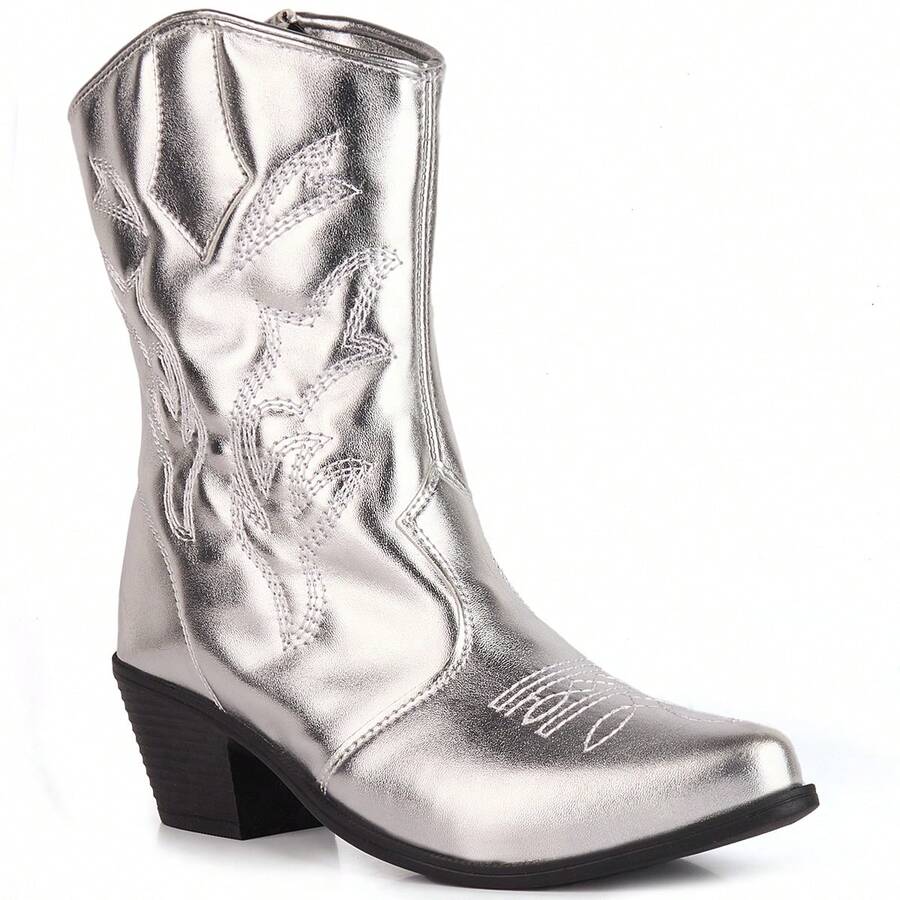 Women Mid-Calf Boots - 銀色 - 查看 1