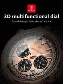 POEDAGAR 1pc Men's Fashionable Quartz Watch, Stainless Steel Multi-Function Date Chronograph Waterproof Luminous Pointer Wristwatch, Suitable For Business Occasions - Rose Gold - View 5