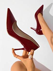 Women's Burgundy Patent Leather 8.5cm Stiletto Pointed Toe Shallow Sexy Party Nightclub Wedding Commute Daily High Heels