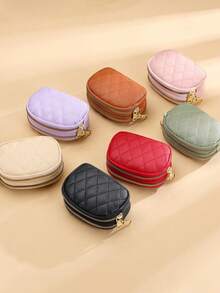 Rhombus Embroidered Coin Purse Double Layer Zipper Key Organizer Large Capacity Double Zipper Card Holder For Women Wallet Mini Wallet Purse Wallet Coin Wallet