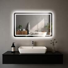 LED Bathroom Mirror Anti-Fog Wall Mirror With Lights Stepless Dimmable, Lighted Bathroom Mirrors For Wall, Rectangle Bathroom Vanity Mirror With Front And Backlight - 90*60cm - Xem 1