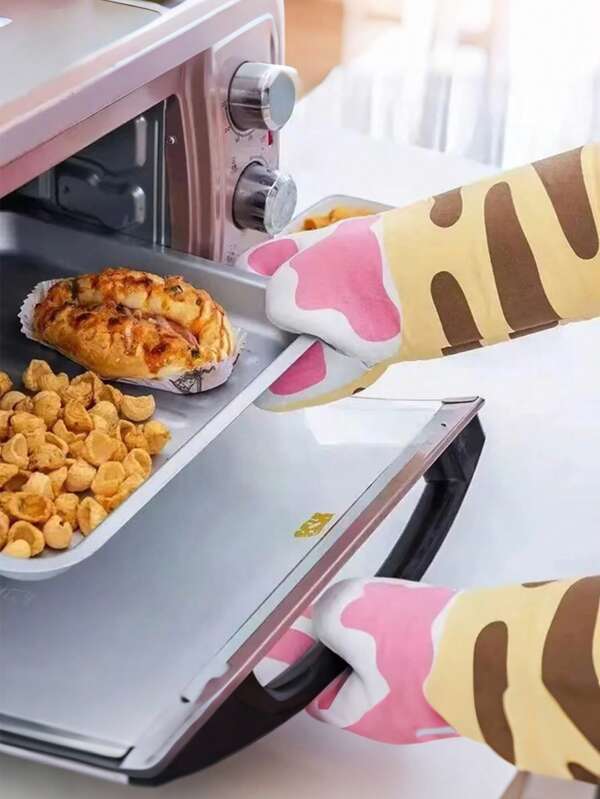 1pc 31cm Cute Cat Paw Heat-Resistant Oven Gloves, Microwave Thickened High-Temperature Resistant Kitchen Home Baking Heat-Resistant Gloves, Kitchen Small Tools