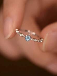 1pc S925 Sterling Silver Chic Sun Design Vintage Elegant Seawater Blue Zirconia Fashion Ring, Versatile Daily/Party Wear Gift Jewelry For Women