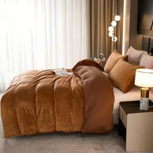 Burnt Orange Velvet Duvet Cover Set King Size Solid Rust Velvet Bedding Set Soft Plush Shaggy Warm Flannel Quilt Cover Caramel Terracotta Duvet Cover - Burnt Orange - View 3