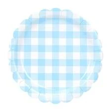 10件/30件/60件浅蓝色格子派对用品蓝白扇形盘子蓝白纸质一次性格子杯格子晚宴派对套装适用于晚餐生日新娘送礼会婚礼用品 - 藍白 - 查看 5