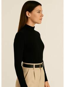 MODAS BUENO Women's Long Sleeve Blouse, High Neck, Ribbed, Basic, Comfortable And Modern, Fits 34 To 42, Black - Black - View 2