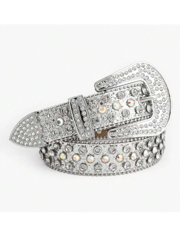 1 pezzo Cintura in stile punk rock Y2K, con borchie in metallo argento e strass incastonati, accessorio adatto per autunno-inverno, per ragazze, giovani, uomini, casual, all'aperto, atletica, regali per laurea, compleanno, uso quotidiano