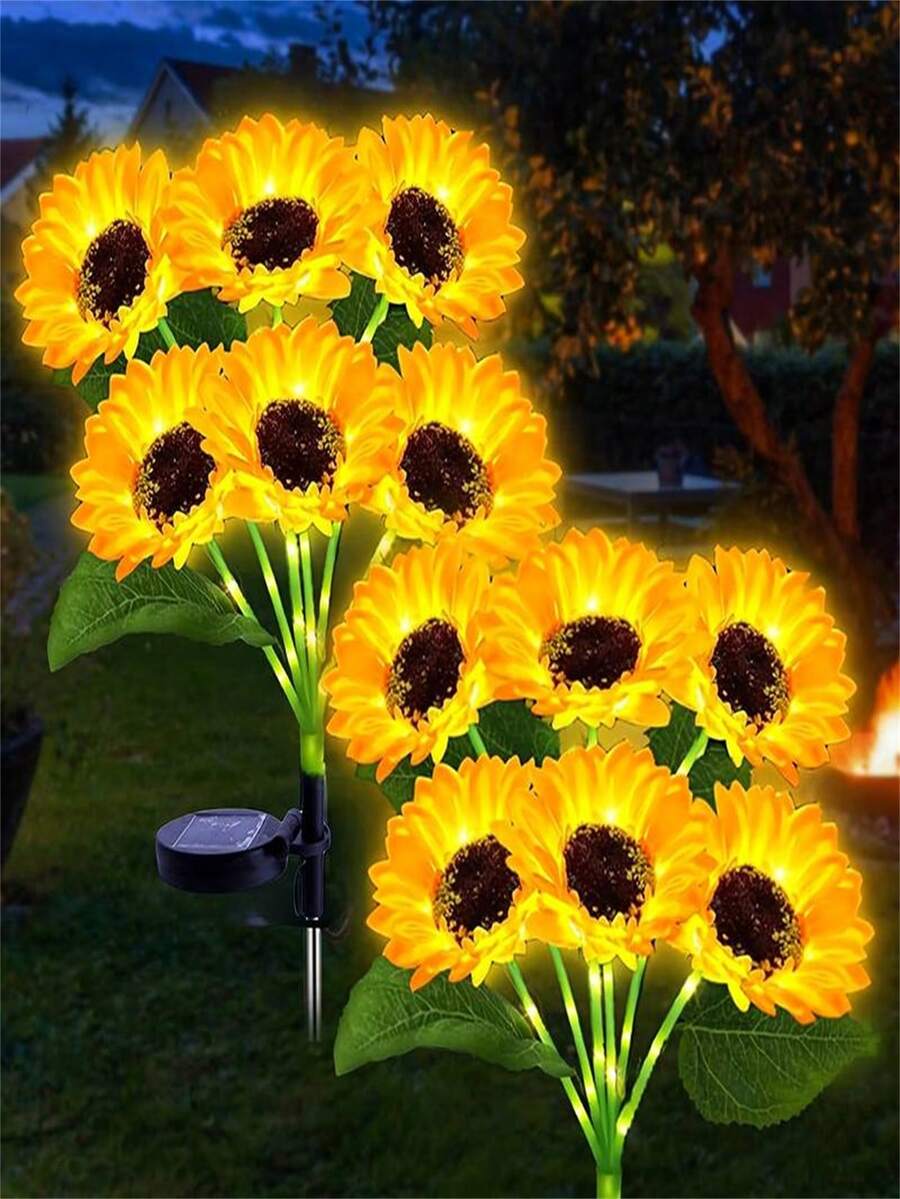 1pc/2pcs Solar Powered Sunflower LED Light - Auto On/Off, Stake Mounted Outdoor Decor, Realistic Yellow Petals And Dark Center, Suitable For Garden, Pathway, Lawn, Fence - High Quality Landscape Lighting, Path Lighting | Sunflower Light | LED Flower Light, Solar Garden Light