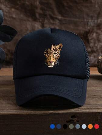 1pc Men's Leopard Print Half Outdoor Sports Animal Street Polyester Decorative Soft Top Baseball Cap, Unisex Visor Hat, Suitable For Spring, Summer, Autumn, Winter