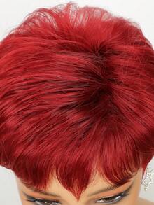 Women's Short Pixie Wig 6 Inches Red Straight Hair Fashionable Chemical Fiber Wig With Bangs, Fluffy Layered, High Density, Heat-Resistant Fiber, Breathable Rose Mesh Cap, Suitable For Daily Party Wear Halloween Carnival Music Festival Use - Red - View 5