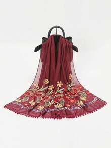 1pc Lightweight Knit Embroidered Summer Scarf - Multicolor - View 21