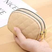 Rhombus Embroidered Coin Purse Double Layer Zipper Key Organizer Large Capacity Double Zipper Card Holder For Women Wallet Mini Wallet Purse Wallet Coin Wallet