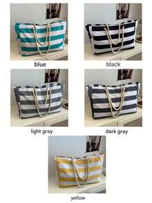 Personalized Striped Beach Tote Bag – Custom Bridesmaid Gift Bag, Large Capacity Travel Tote For Women, Monogrammed Beach Bag, Wedding Party Favor, Stylish Striped Tote For Vacation, Shopping, Mother's Day Gift, Elegant Beach Bag, Daily Use Shoulder Tote, School Supplies, For Teenagers, Junior High School Students, Middle School Students, High School Senior High School Students, College Students, University Students, Freshman, Sophomore, Underclassmen - Multicolor - View 9