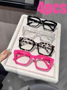 4pcs Blue Light Blocking Glasses - Fashion Square Fake Eyeglasses, Face-Flattering,Anti Ray Computer Gaming Glasses, Blue Blockers Glasses For Women/Men,Daily Versatile School Style - Multicolor - View 1