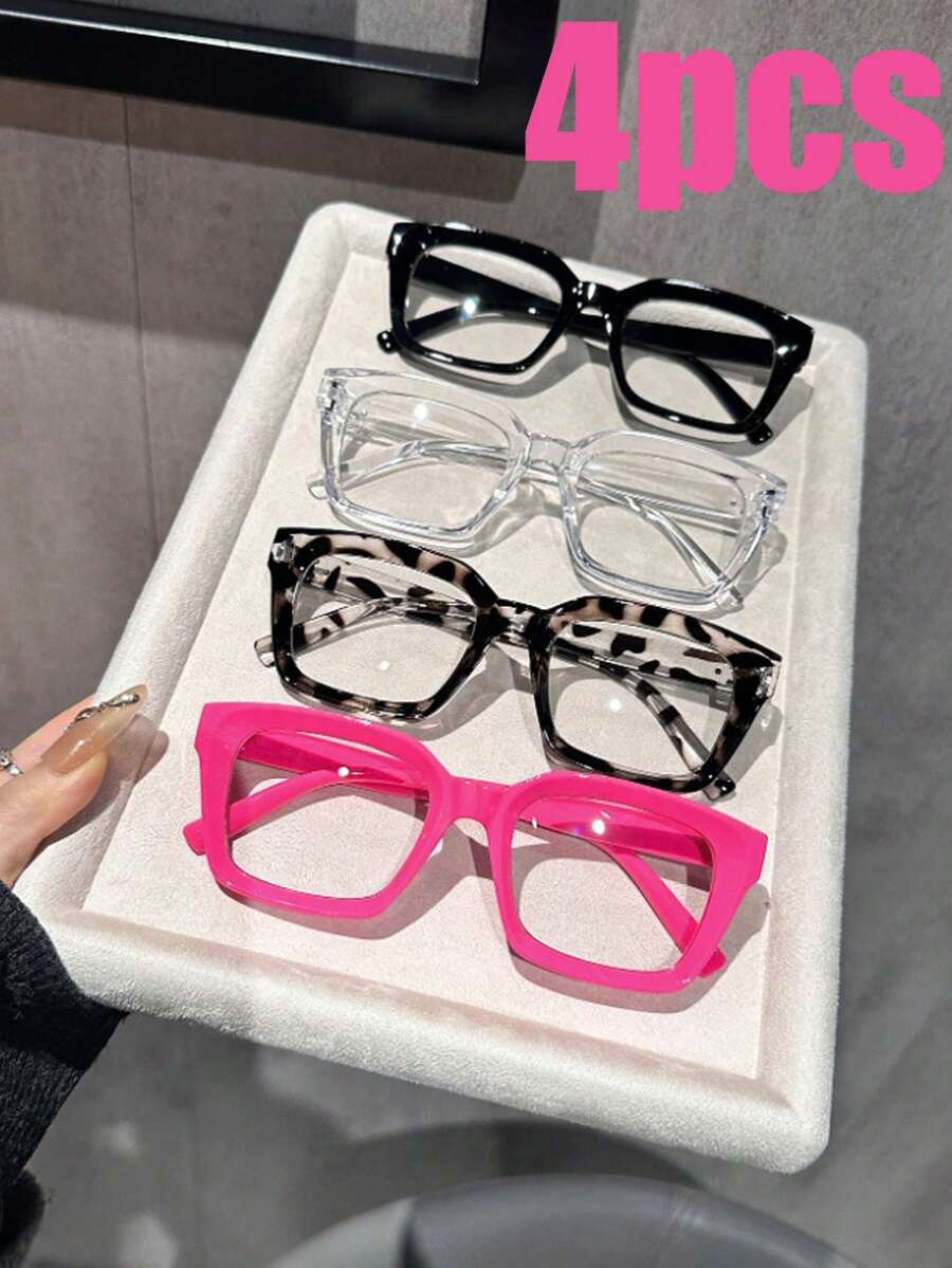4pcs Blue Light Blocking Glasses - Fashion Square Fake Eyeglasses, Face-Flattering,Anti Ray Computer Gaming Glasses, Blue Blockers Glasses For Women/Men,Daily Versatile School Style - Multicolor - View 1