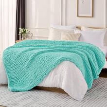 Chunky Knit Blanket - Soft Chenille Yarn Throws 40x50: Handmade Thick Cable Crochet Blanket - Large Chunky Yarn Rope Knot Throw For Couch, Sofa, Bed Home Decor - Lake Blue - 查看 1