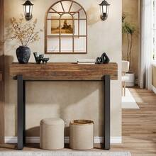 Tribesigns 41" Wood Console Table With Storage, Industrial Small Entryway Table With Mesh Metal Legs, Narrow Sofa Table Behind Couch For Living Room, Entryway, Foyer, Hallway, Rustic Brown & Black - Brown & Black - View 4