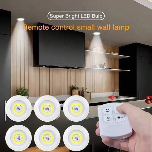 1 peça 6/3 Luzes LED sem fio inteligentes para armários, luzes noturnas COB, 3 pilhas AAA, alimentadas por controle remoto (controle remoto sem bateria) - muito adequadas para uso em guarda-roupas, cozinhas e outros cenários