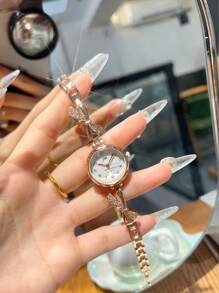 jw 1 Piece Women's Rose Gold Simple Alloy Bracelet , Exquisite Round Dial, Fashionable Black Hands Casual And Exquisite Highly Attractive Ladies Watch Digital Dial, Luxury Quartz Watch Suitable For Daily Decoration, Wear And Party Commuting Travel