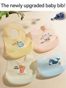 4/3/2/1pc Upgraded Baby Silicone Bibs, Waterproof Saliva Bibs, Thin Infant Feeding Bibs, Suitable For 0-3 Years Old Boys & Girls, Adorable Printed Bibs
