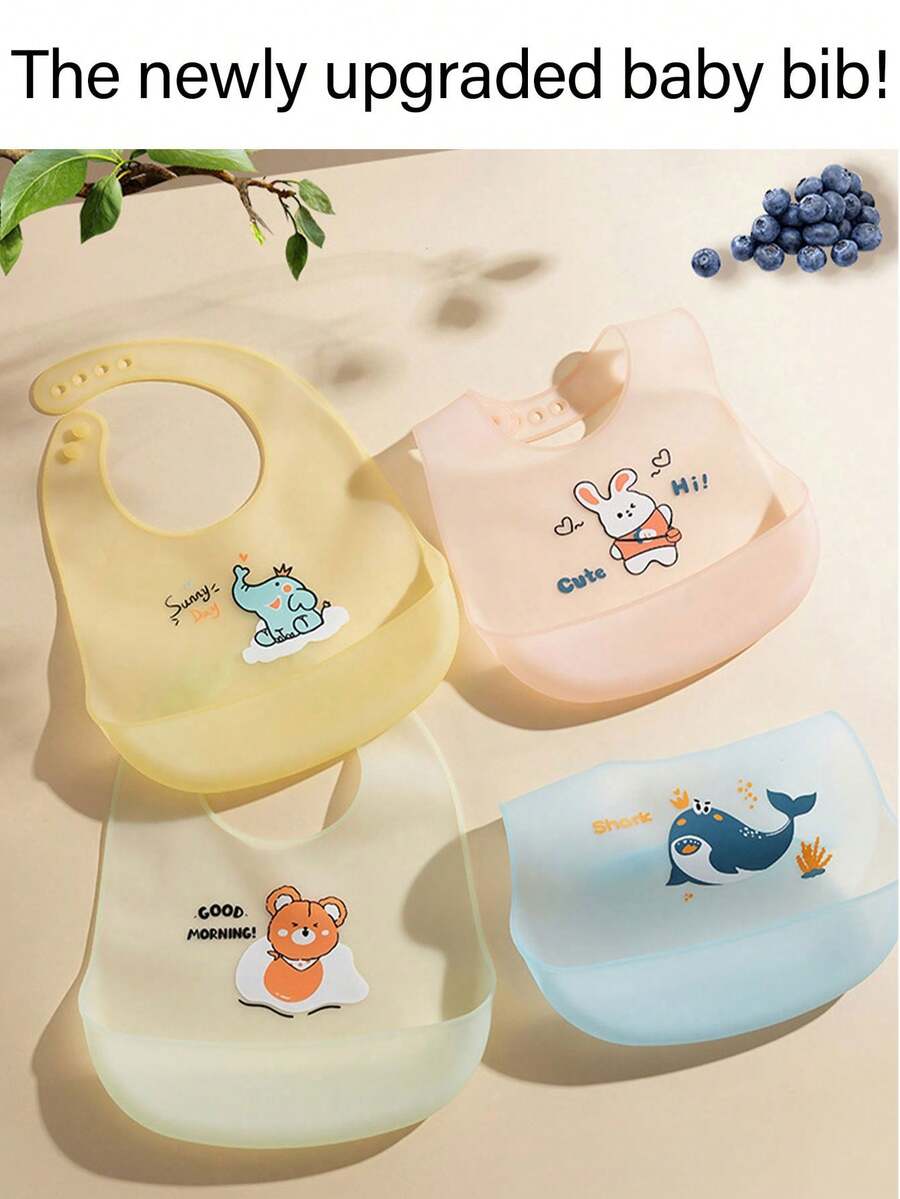 4/3/2/1 件套升级版婴儿硅胶围兜，婴儿喂食围兜，口水巾，轻便围兜，适合 0-3 岁男孩女孩，可爱印花围兜 - 多色-均碼 - 查看 1