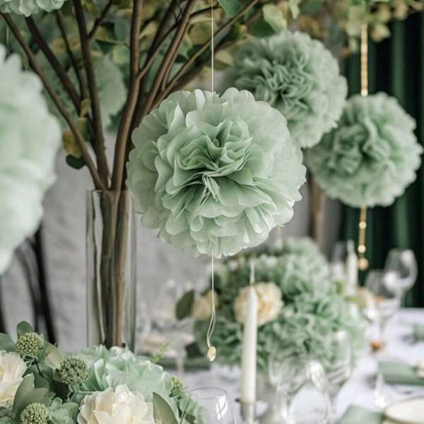 1 set (10 stuks/20 stuks) DIY papieren bloemenballen, decoratieve papieren bloemenballen voor bruiloften, groene papieren bloemenballen, kleurrijke decoratieve pompons, achtergronddecoratie voor verjaardagsfeestjes, kunstbloemenballen, geschikt voor verjaardagen, jubilea, Valentijnsdag en vakantiedecoratie