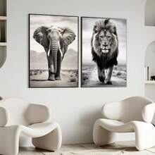 1 件/3 件黑白狮子大象大猩猩帆布画墙壁艺术海报和印刷品动物图片用于客厅装饰无框动物画框现代，带画框的墙壁艺术 - 彩色 - 查看 9
