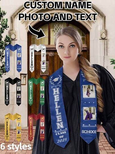 1pc Customized 2025 Graduation Shawl, Personalized Name & Photo Shawl, Premium Graduation Shawl, 6 Color Options, Double Layered Craftsmanship, Long-Lasting Colors, Shine Bright During Graduation Season