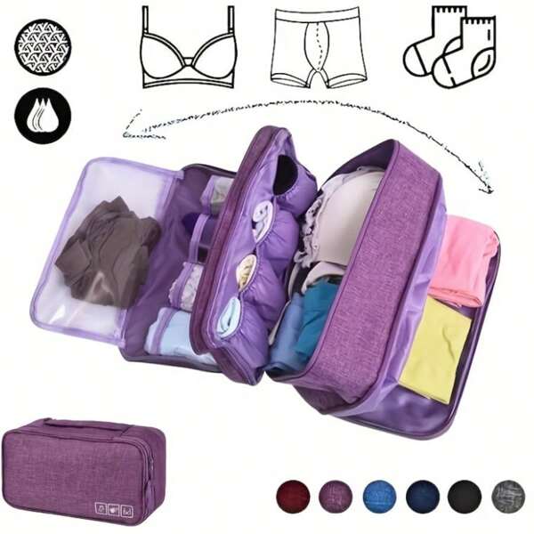 Reise Packtasche - Leichter Oxford-Stoff Reißverschluss Aufbewahrungstasche für Unterwäsche, Socken & Accessoires, kompakte Mehrkammerlösung, Lila, ideal für Gepäck & Koffer, Packwürfel | Vielseitige Packlösung | Stabiler Reißverschluss, Reisetasche für Schule Schul-Accessoires Schulsachen