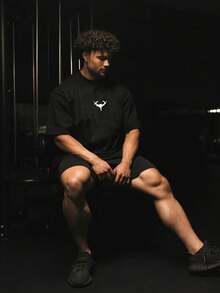 男士夏季休闲短袖T恤，复古暗黑骷髅风格，圆领，涤纶面料，适合运动健身 - 黑色 - 查看 2