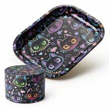 Cute Cat Printing Rolling Tray Set With Grinder, Metal Rolling Tray Combo Kit Ideal For Gifts, Easy To Carry - Con mèo dễ thương - Xem 6