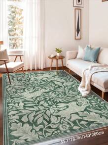 1 Piece Rectangle Faux Cashmere Carpet With Flower Bunny Print. Green Area Rugs For Living Room, Soft Carpet For Bedroom, Home Decoration, Soft And Fluffy Rug For Bed Room, Delicate To The Touch, Non-Slip Washable And Foldable Area Rug. It Can Be Used In Living Room, Bedroom, Doormat, Home Decoration, Suitable For Different Seasons Of Spring, Summer, Autumn And Winter.