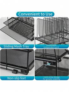 3 Tier Desk File Organizer With 5 Section Vertical File Holder, Metal Paper Tray File Holder Sorter Desk Organizers And Accessories For Office School, Detachable File Organizer For Desk(Black) - Black - View 11