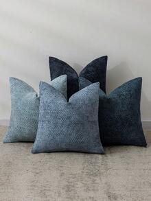 4件套奢华雪尼尔针织抱枕套，现代加厚沙发卧室靠垫套，客厅装饰编织枕套，蓝色 - 藍色 - 查看 1