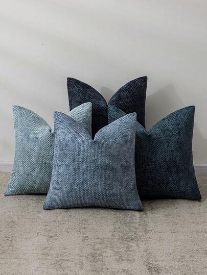 4件套奢华雪尼尔针织抱枕套，现代加厚沙发卧室靠垫套，客厅装饰编织枕套，蓝色