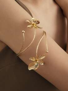 1pc Women's Minimalist Geometric Line Open Cuff Bracelet, Gold Color Jewelry For Daily Wear