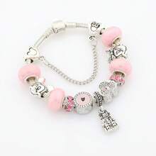 Disney 1 Pc Pink Crystal Cartoon Bead Bracelet Silver Plated Heart Mickey Minnie Bead Jewelry For Women Gift - Pink - View 6