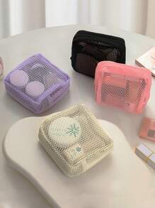 1/3 Pcs Dopamine Color Tofu Bag Large Capacity Portable Mesh Makeup Pouch Lipstick Organizer Net Cosmetic Bag Sanitary Pad Pouch