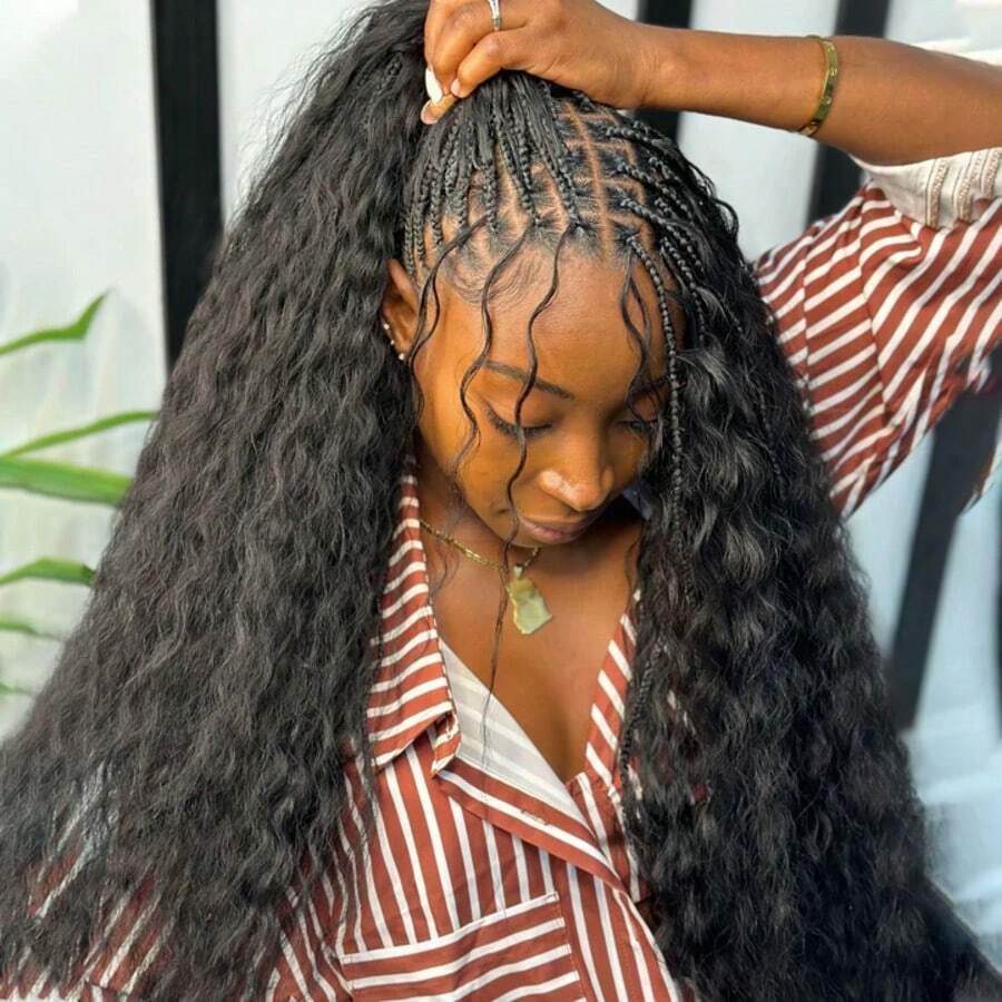 Human Braiding Hair 12A Deep Water Wave Bulk Human Hair Curly Human Hair For Braids Hair Extensions No Weft 2 Braids Per Pack Wet And Wavy Human Hair Braiding Hair Natural Black 110g 24 Inch - Natural Black - 查看 1